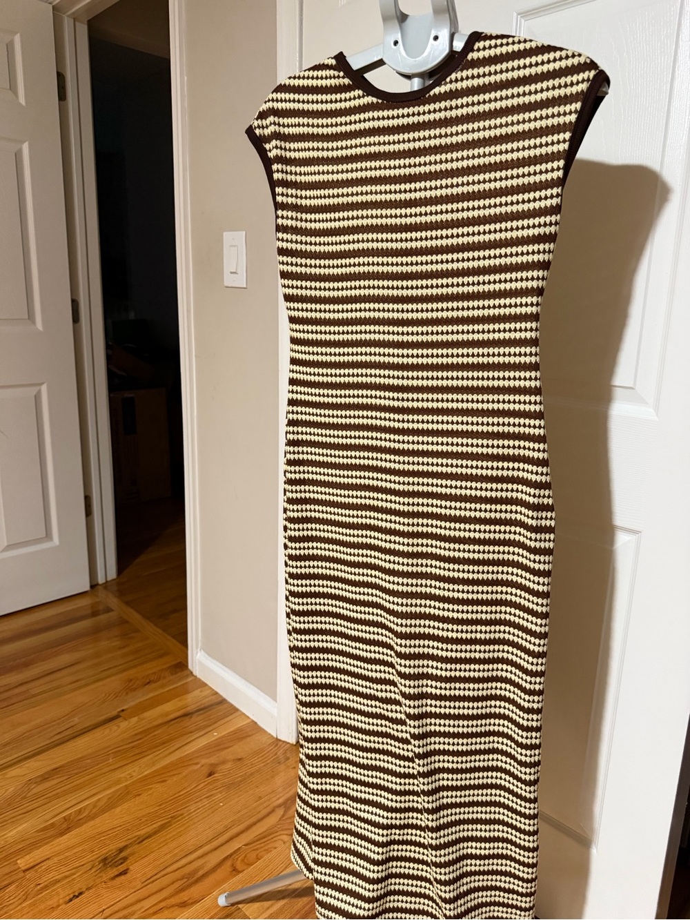 Striped Brown and Cream Knit Maxi Dress